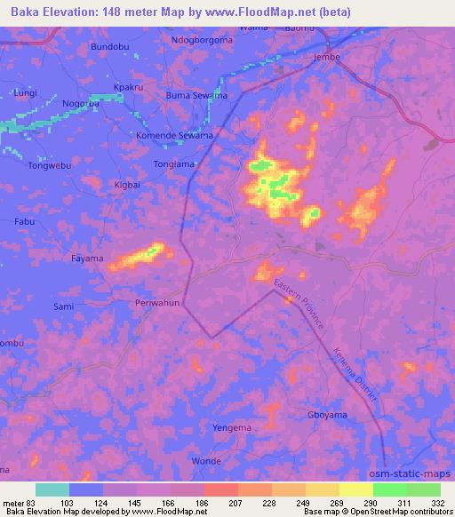 Baka,Sierra Leone Elevation Map