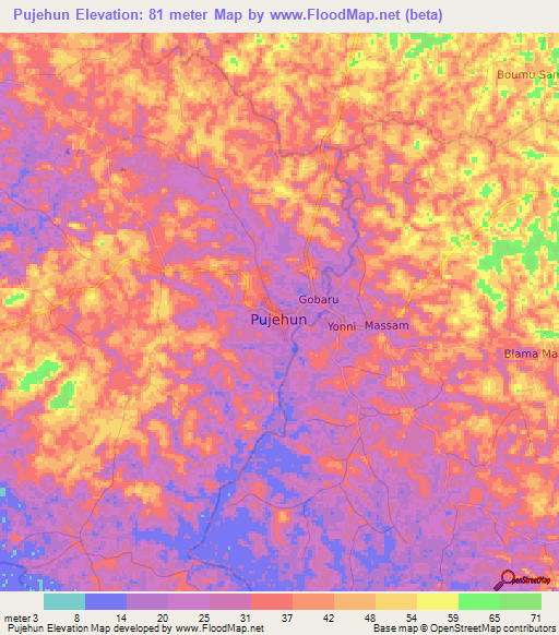 Pujehun,Sierra Leone Elevation Map