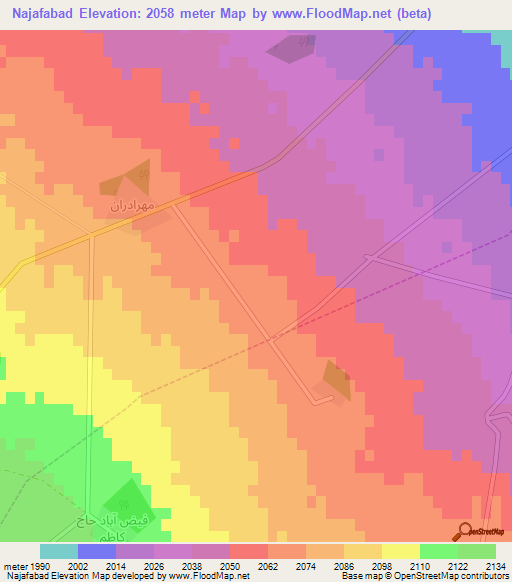 Najafabad,Iran Elevation Map