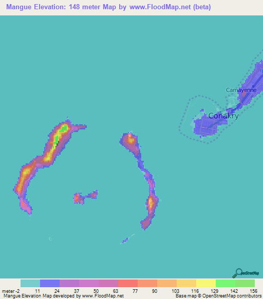 Mangue,Guinea Elevation Map