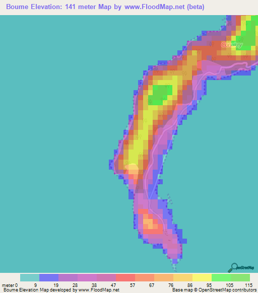 Boume,Guinea Elevation Map