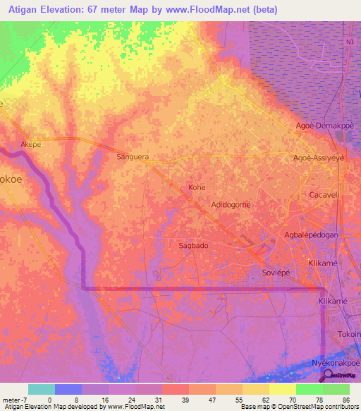 Atigan,Togo Elevation Map