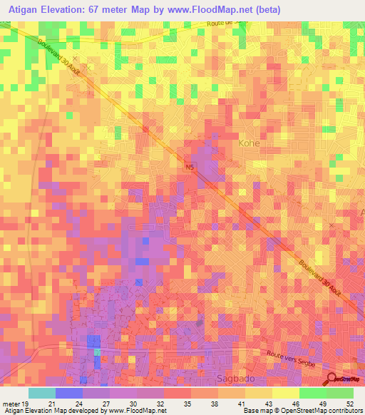 Atigan,Togo Elevation Map