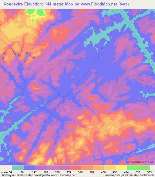 Kondeyire,Guinea Elevation Map