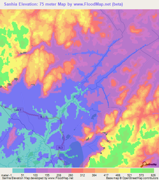 Sanhia,Guinea Elevation Map