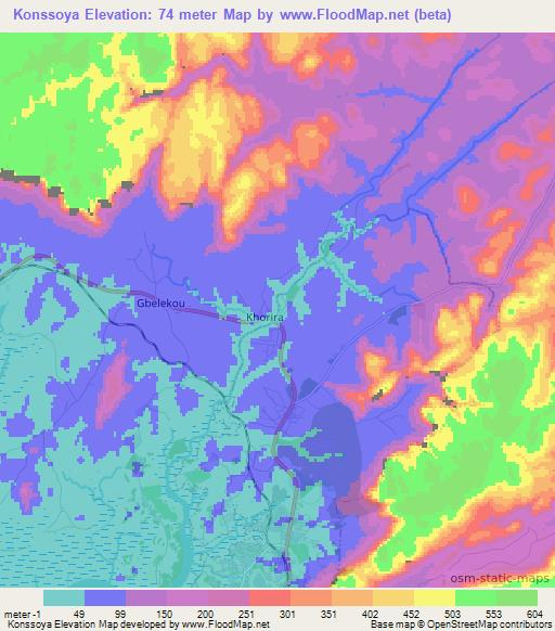 Konssoya,Guinea Elevation Map