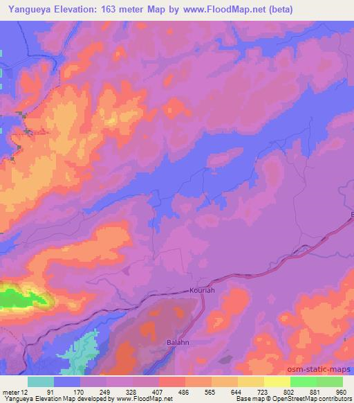 Yangueya,Guinea Elevation Map