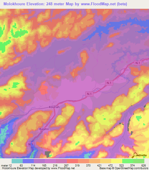 Molokhoure,Guinea Elevation Map