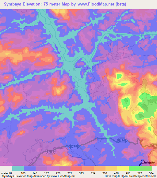 Symbaya,Guinea Elevation Map