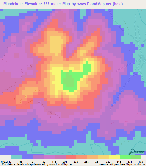 Mandekote,Guinea Elevation Map