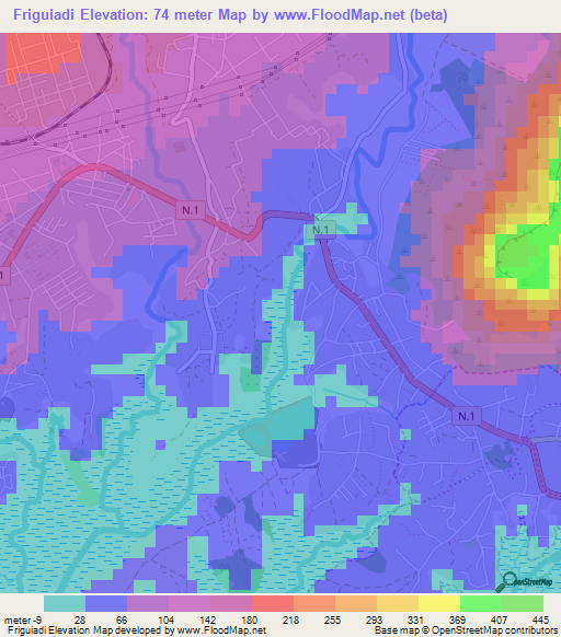 Friguiadi,Guinea Elevation Map