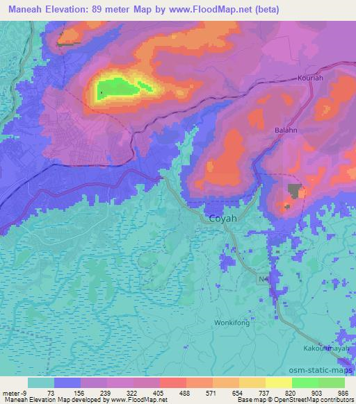 Maneah,Guinea Elevation Map