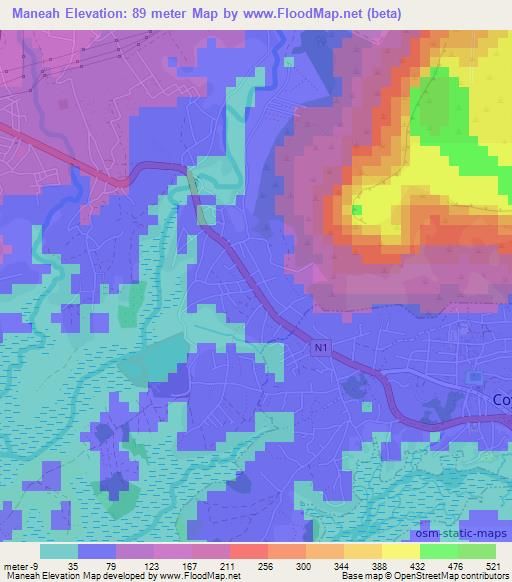 Maneah,Guinea Elevation Map