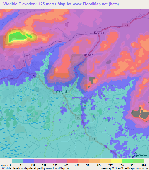 Wodide,Guinea Elevation Map