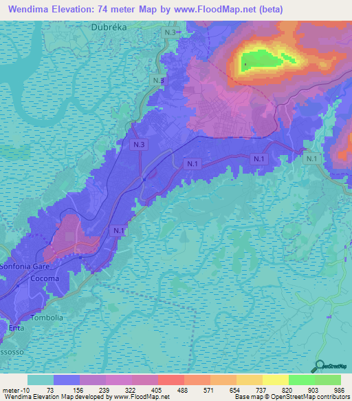 Wendima,Guinea Elevation Map