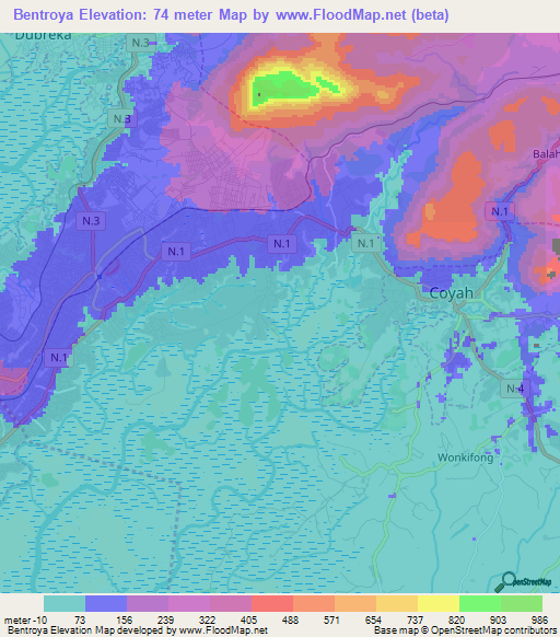 Bentroya,Guinea Elevation Map