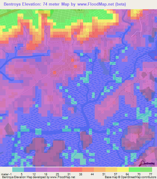 Bentroya,Guinea Elevation Map