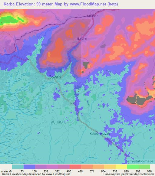 Karba,Guinea Elevation Map