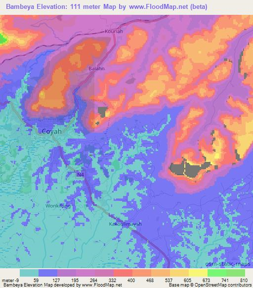 Bambeya,Guinea Elevation Map