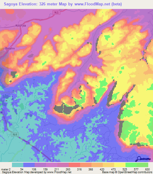 Sagoya,Guinea Elevation Map