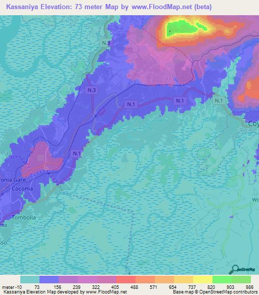 Kassaniya,Guinea Elevation Map