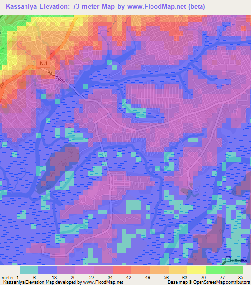 Kassaniya,Guinea Elevation Map