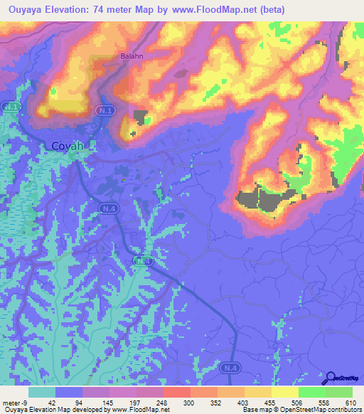 Ouyaya,Guinea Elevation Map