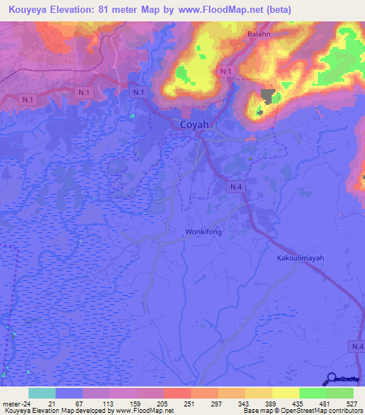 Kouyeya,Guinea Elevation Map