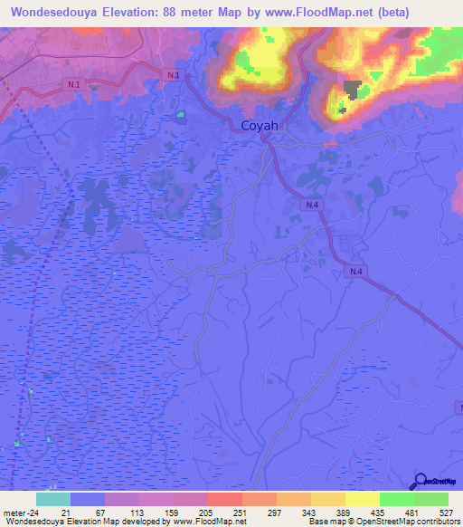 Wondesedouya,Guinea Elevation Map