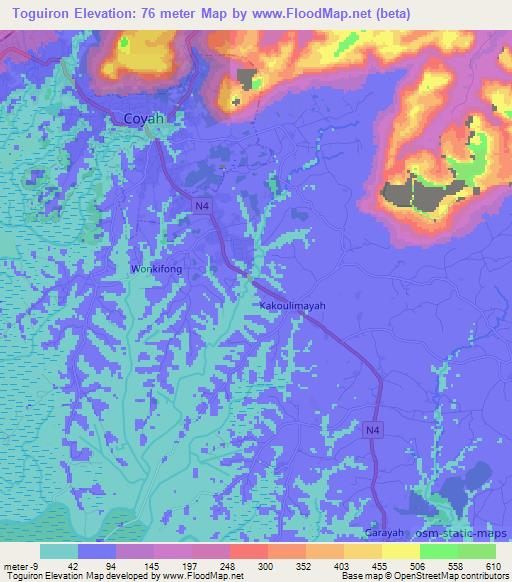 Toguiron,Guinea Elevation Map