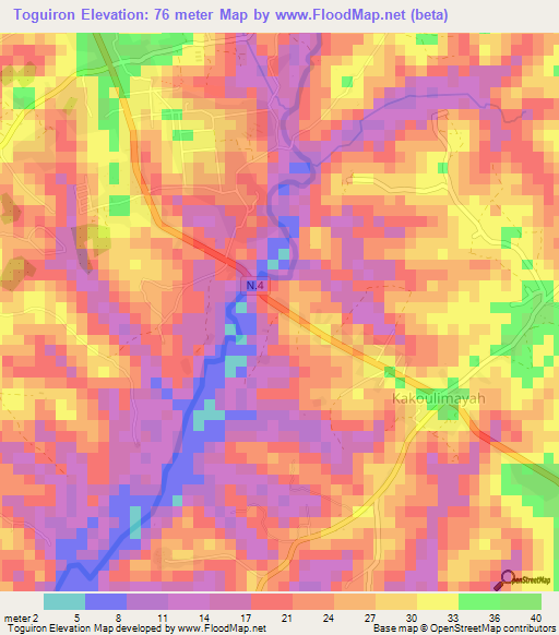 Toguiron,Guinea Elevation Map