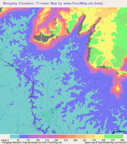 Mengatay,Guinea Elevation Map