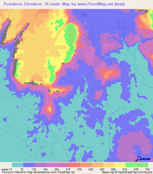 Pounkoun,Guinea Elevation Map