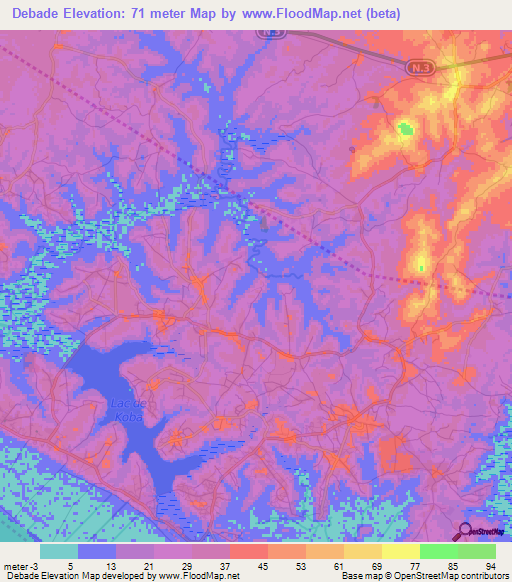 Debade,Guinea Elevation Map