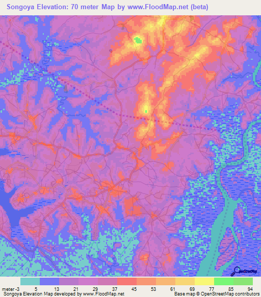 Songoya,Guinea Elevation Map