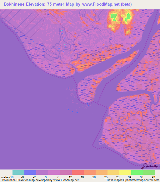 Bokhinene,Guinea Elevation Map