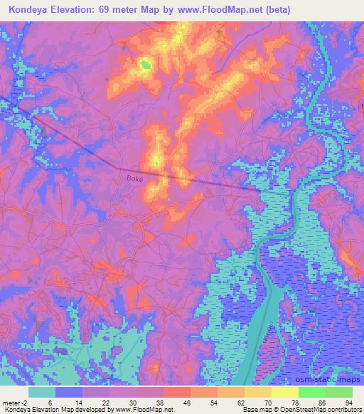 Kondeya,Guinea Elevation Map