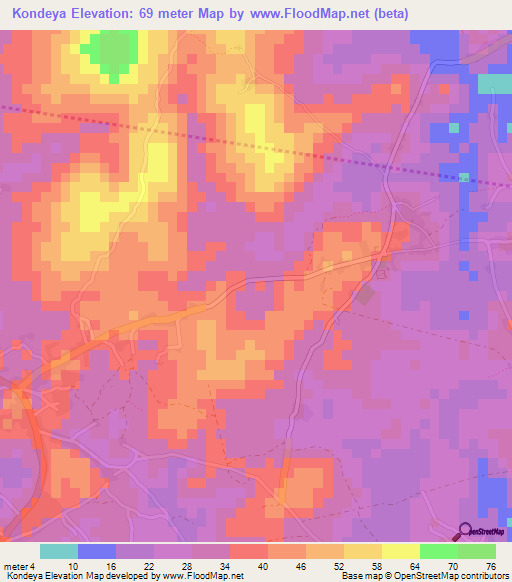 Kondeya,Guinea Elevation Map