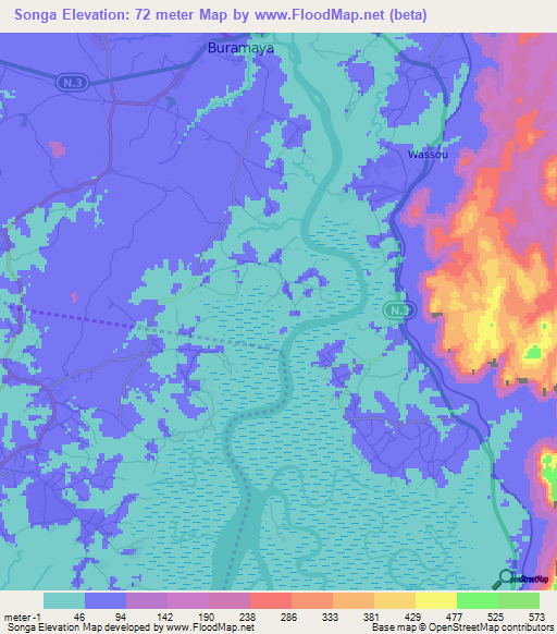 Songa,Guinea Elevation Map