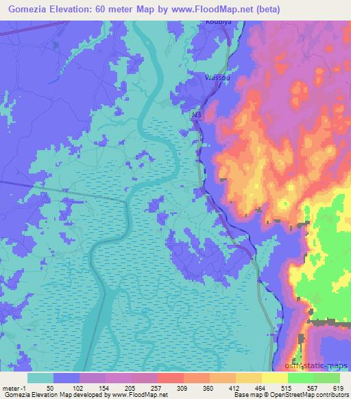 Gomezia,Guinea Elevation Map