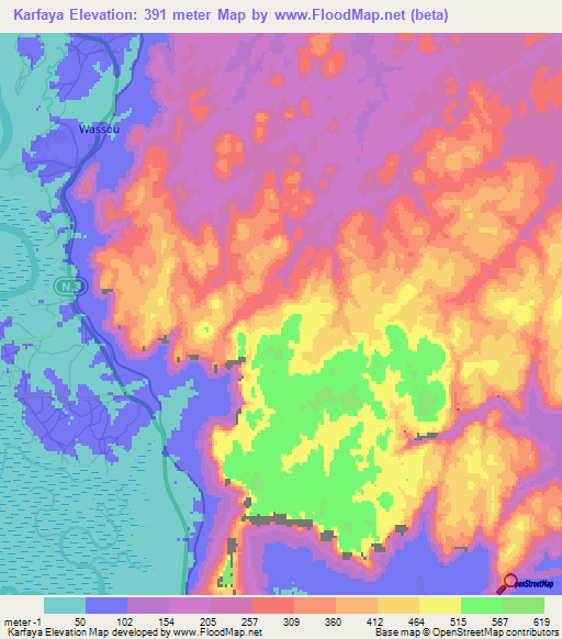 Karfaya,Guinea Elevation Map