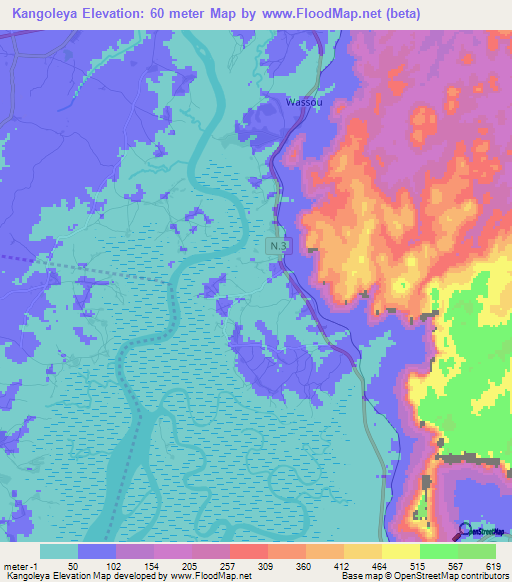 Kangoleya,Guinea Elevation Map