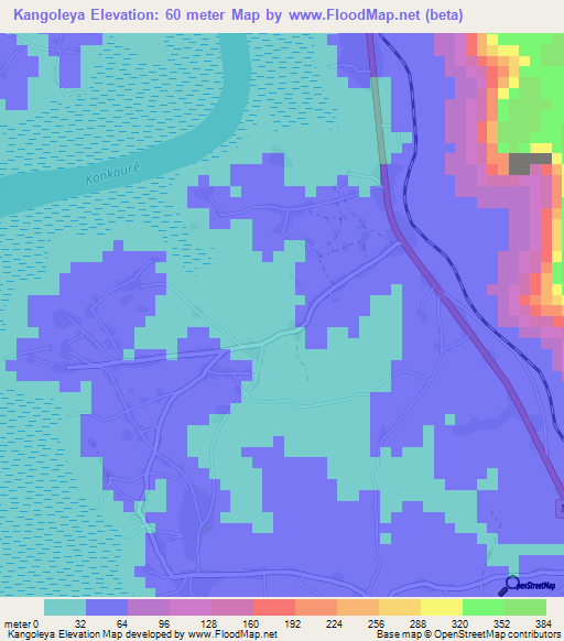 Kangoleya,Guinea Elevation Map