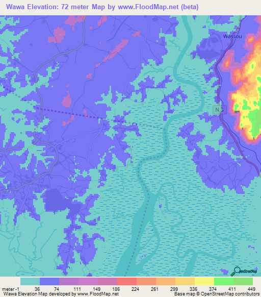 Wawa,Guinea Elevation Map