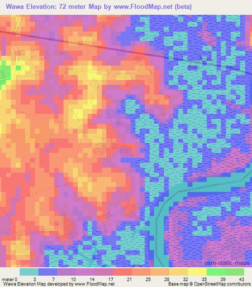 Wawa,Guinea Elevation Map