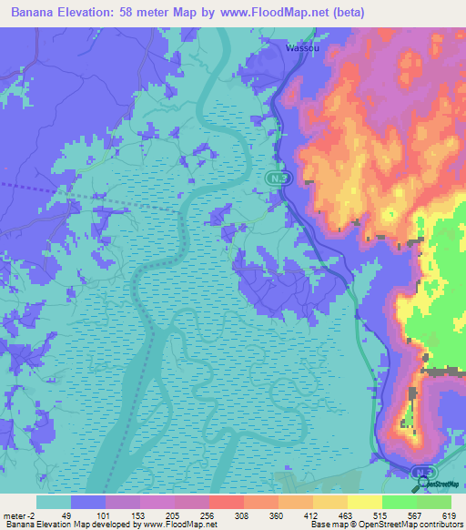 Banana,Guinea Elevation Map