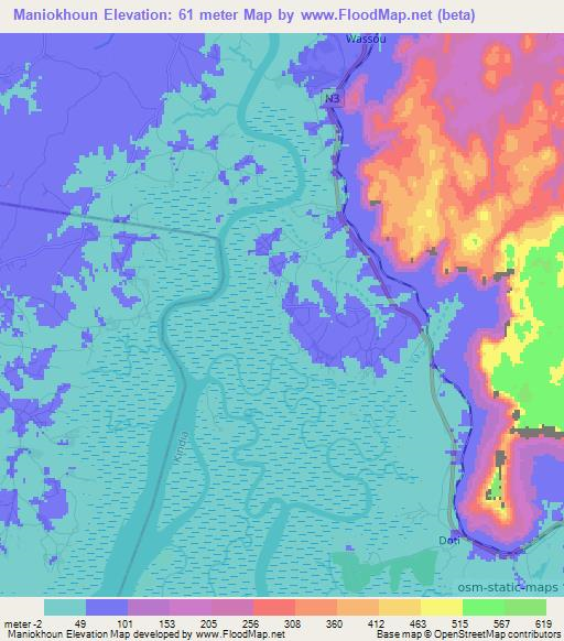 Maniokhoun,Guinea Elevation Map