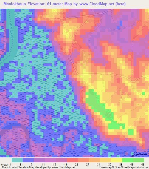 Maniokhoun,Guinea Elevation Map