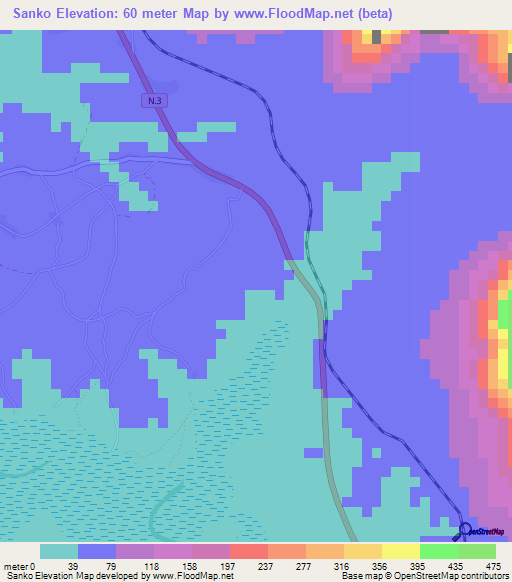 Sanko,Guinea Elevation Map