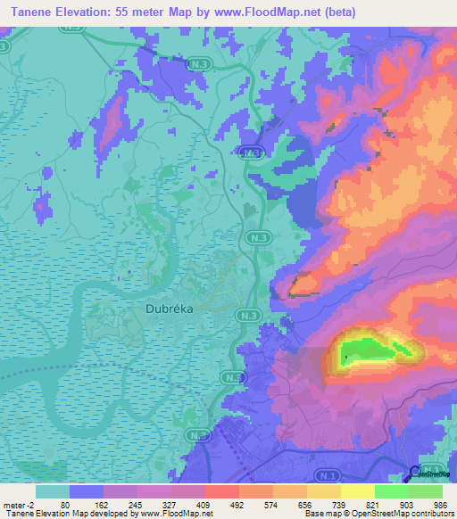 Tanene,Guinea Elevation Map